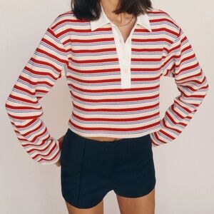 Reformation Anna Rugby Shirt Red - Size S
